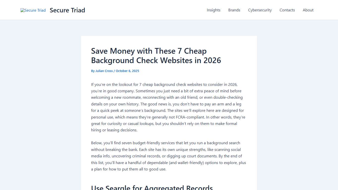 TOP 7 Cheap Background Check Websites in 2026 Secure Triad